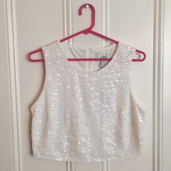 white sequin crop top
